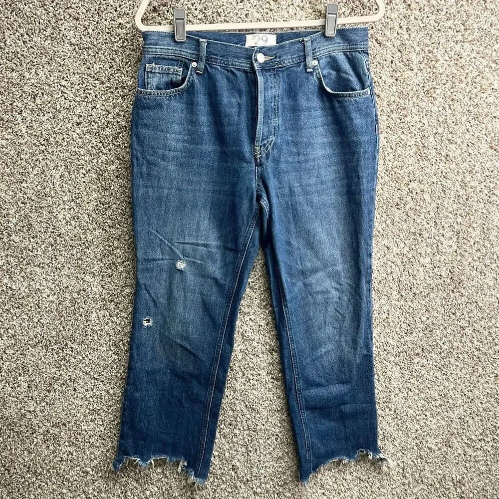 We The Free Jeans Women’s 29 Maggie Mid-Rise Straight-Leg‎ Button Fly Distressed